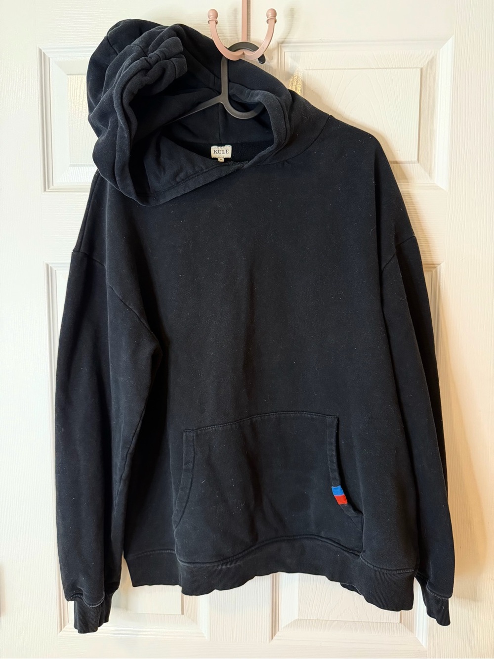 KULE Black Pullover Hoodie with Small Tricolor Tab